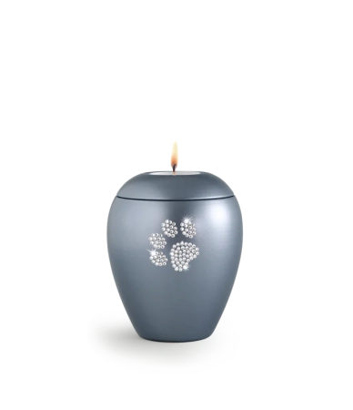 Dierenurn met Swarovski dierenpoot waxine grijs - in diverse maten