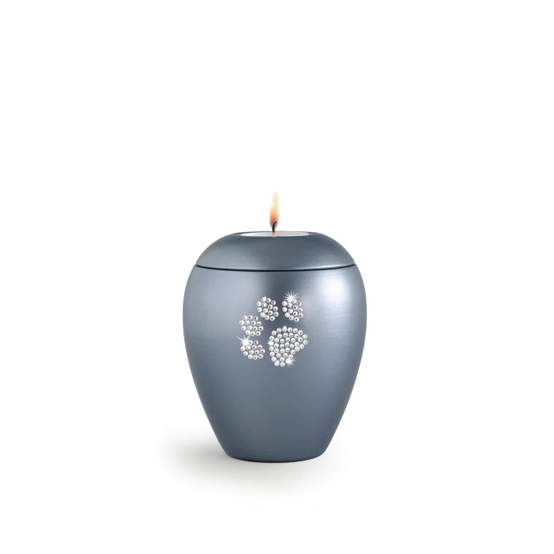 Dierenurn met Swarovski dierenpoot waxine grijs - in diverse maten