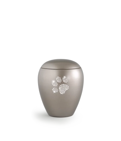 Dierenurn met Swarovski dierenpoot licht grijs - in diverse maten
