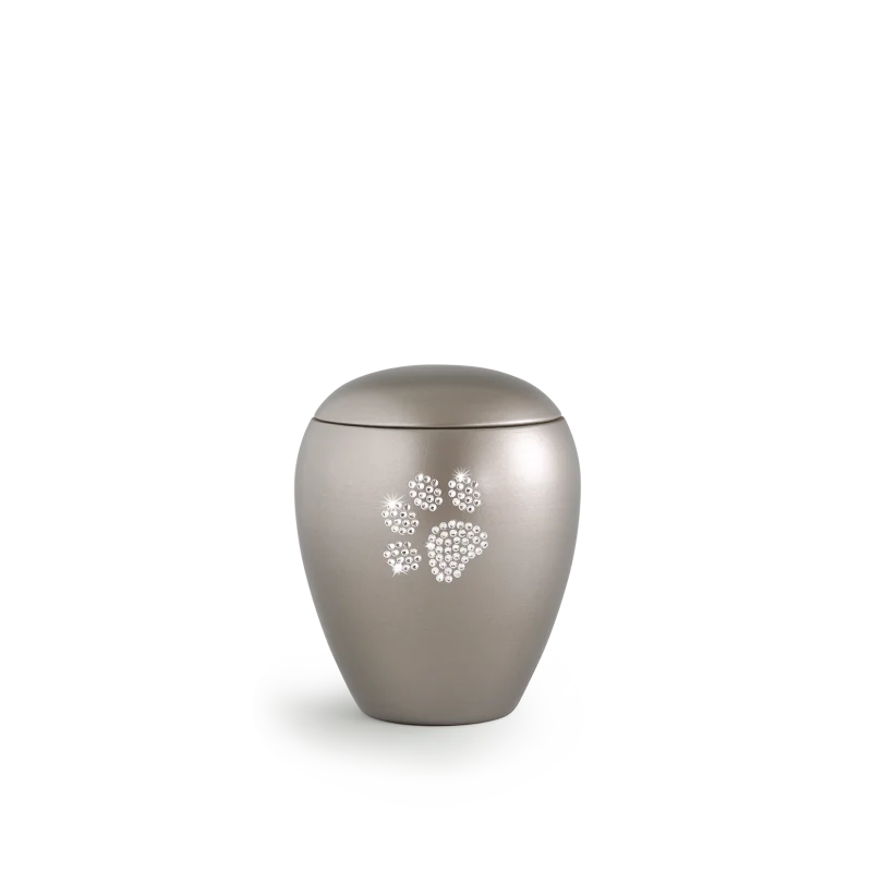 65-500-578 Dierenurn met Swarovski dierenpoot licht grijs - in diverse maten
