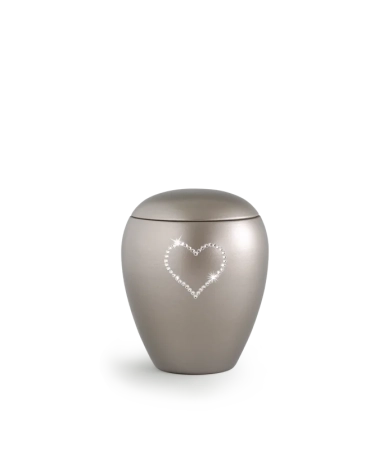 Urn met Swarovski hart licht grijs - in twee maten