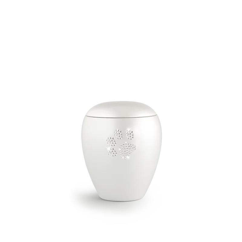 Dierenurn met Swarovski dierenpoot wit - in diverse maten