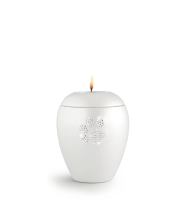 Dierenurn met Swarovski dierenpoot en waxinelichthouder –  wit