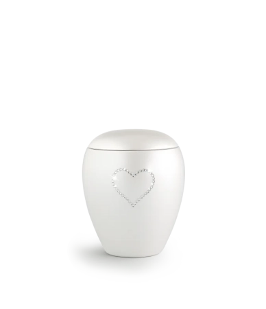 Urn met Swarovski hart wit - in diverse maten