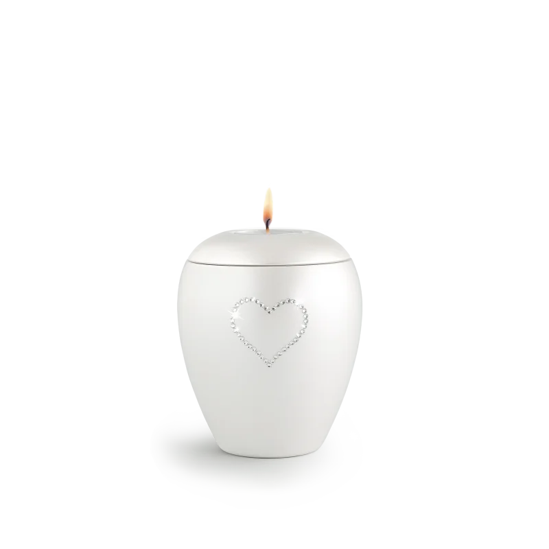 Urn met Swarovski hart waxine wit - in twee maten