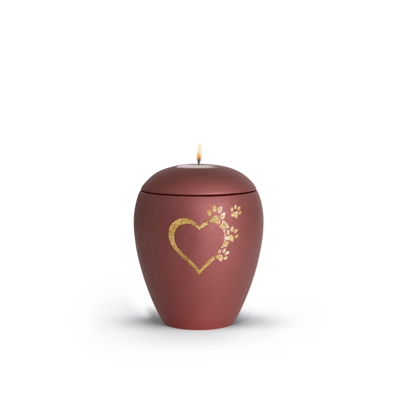65-500-6033l-636a32ee06360 Keramische dieren urn Rood Waxinelicht met gouden pootjes - ( 0.5 liter)