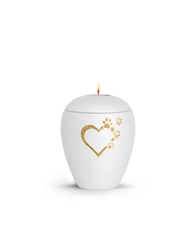 Keramische dieren urn Wit Waxinelicht met gouden pootjes - ( 0.5 liter)