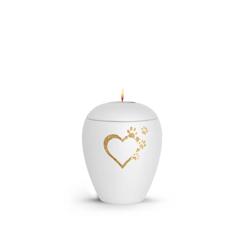 65-500-6063l-636a35b86d6d3 Keramische dieren urn Wit Waxinelicht met gouden pootjes - ( 0.5 liter)