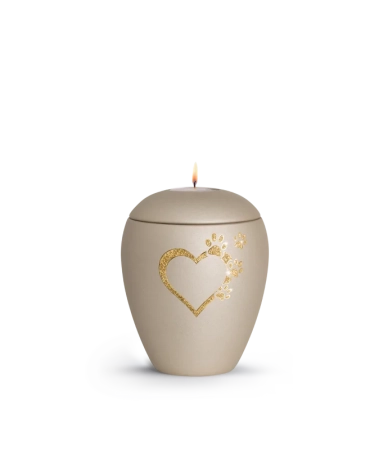 Keramische dieren urn Champagne Waxinelicht met gouden pootjes - ( 0.5 liter)