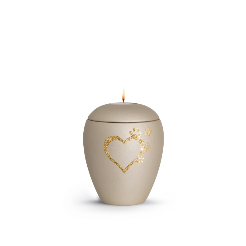 Keramische dieren urn Champagne Waxinelicht met gouden pootjes - ( 0.5 liter)