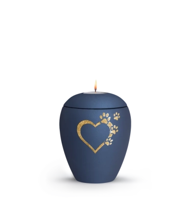 Keramische dieren urn Blauw Waxinelicht met gouden pootjes - ( 0.5 liter)
