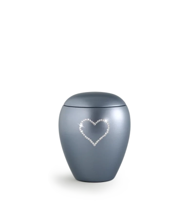 Urn met Swarovski hart grijs - in diverse maten