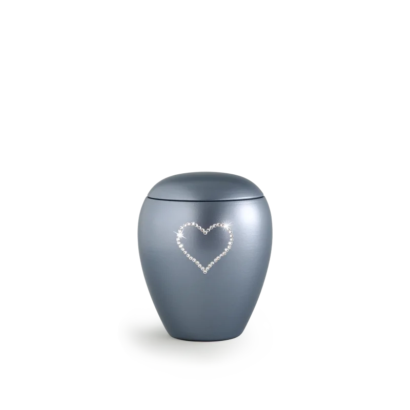 DS-65-500-549 Urn met Swarovski hart grijs - in diverse maten