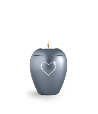 Urn met Swarovski hart waxine grijs - in twee maten