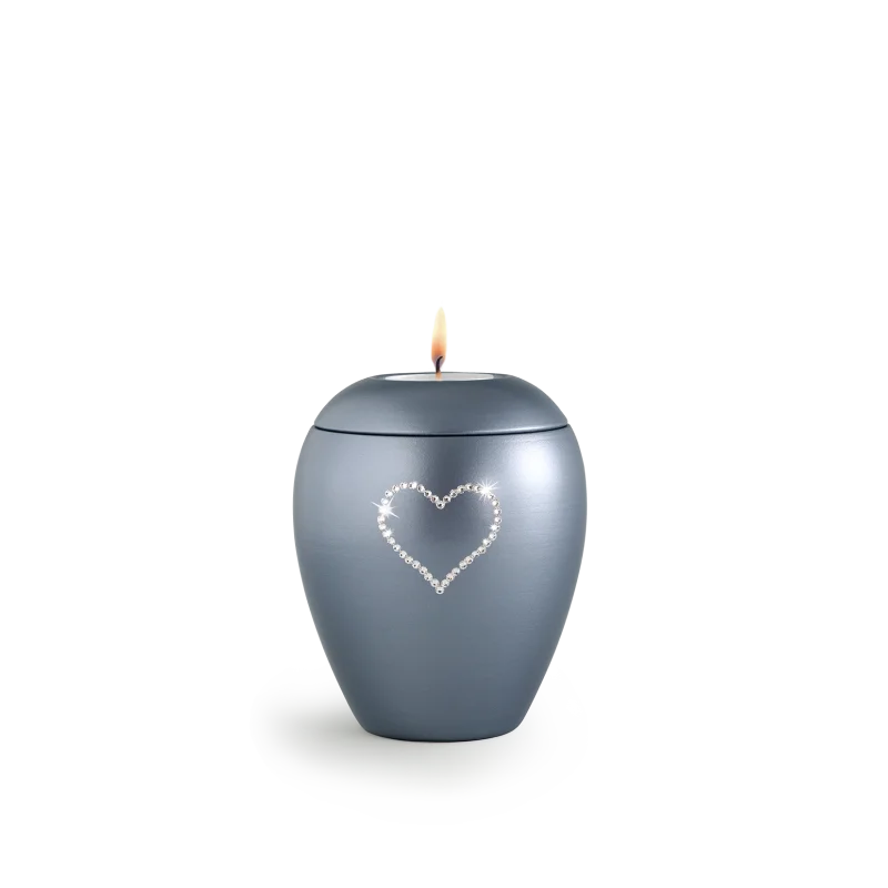 DS-65-500-549L Urn met Swarovski hart waxine grijs - in twee maten